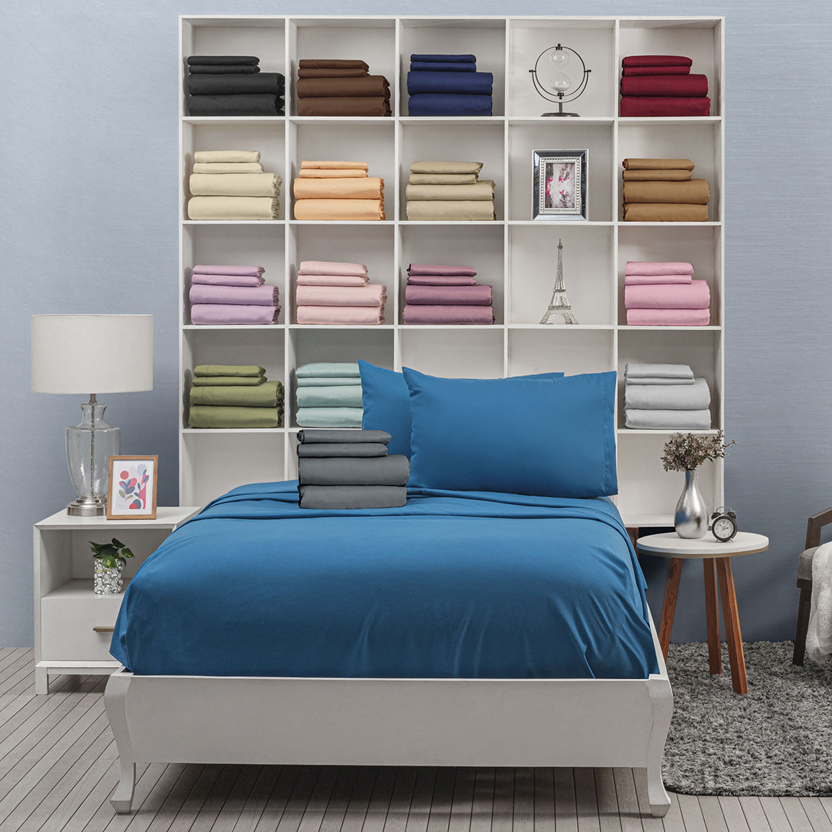 Juego De Sábanas Acuarela Azul Acero